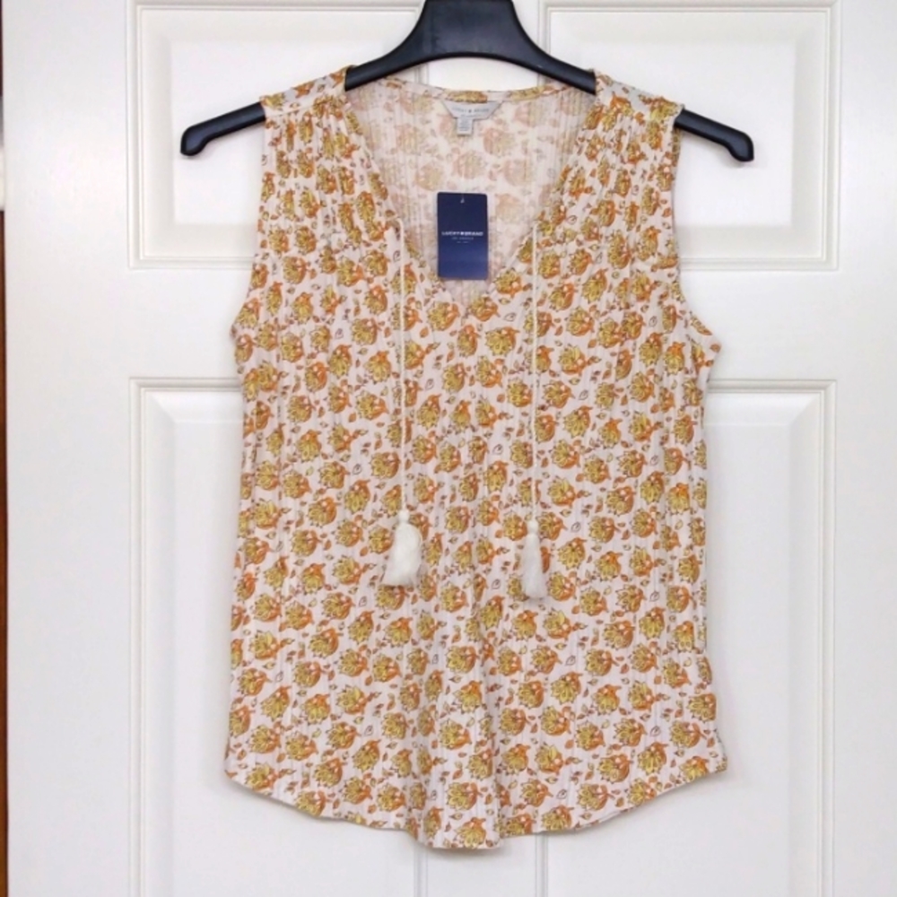LUCKY BRAND SLEEVELESS PRINT TASSEL TOP NWT $44.50